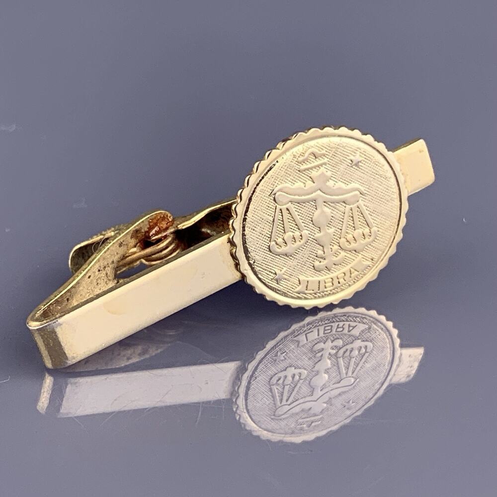 Libra Scales Air Tie Clip Bar Gold Tone Astrology Sign Zodiac Horoscope Vintage
